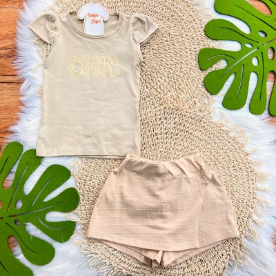 Conj. Blusa Chic e Short - Areia